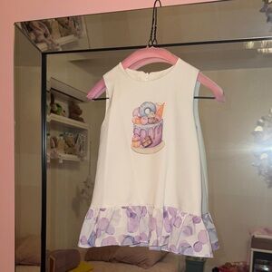 White Dress with Purple Ruffle Hem